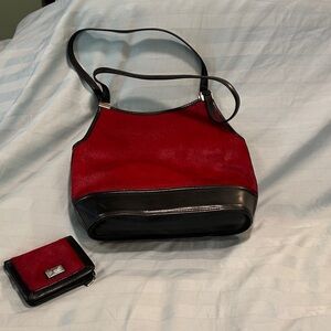 Brighton Red and Black calf hair bag and matching wallet.